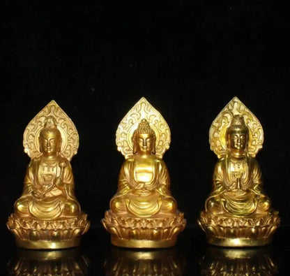 China brass west three Saint Buddha crafts statue A set