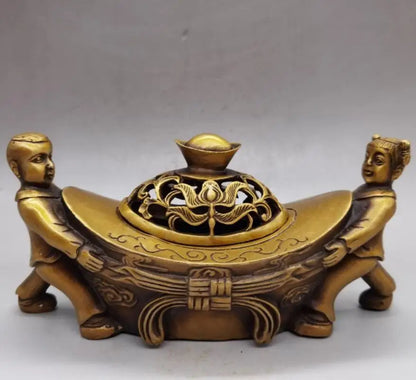 China brass yuan treasure Incense burner crafts statue