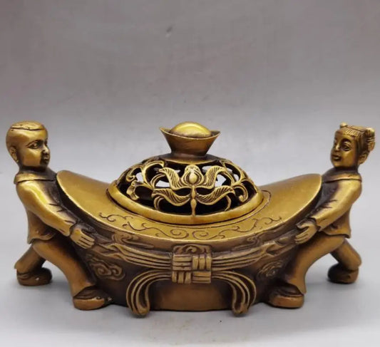 China brass yuan treasure Incense burner crafts statue