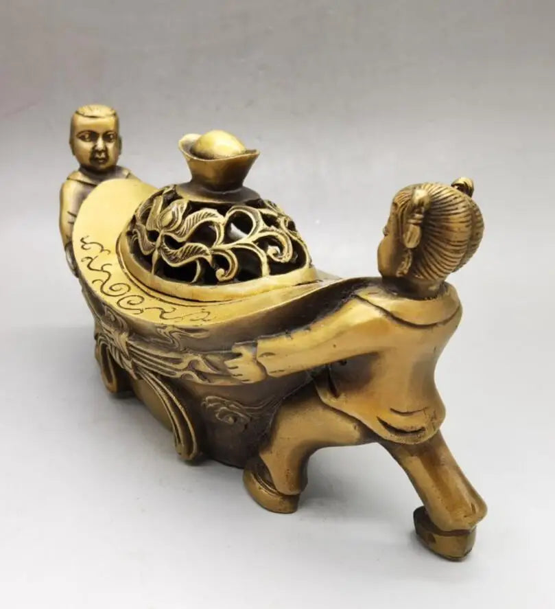 China brass yuan treasure Incense burner crafts statue