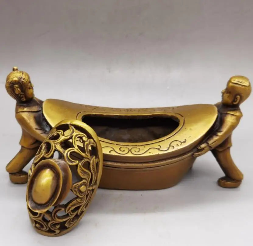 China brass yuan treasure Incense burner crafts statue