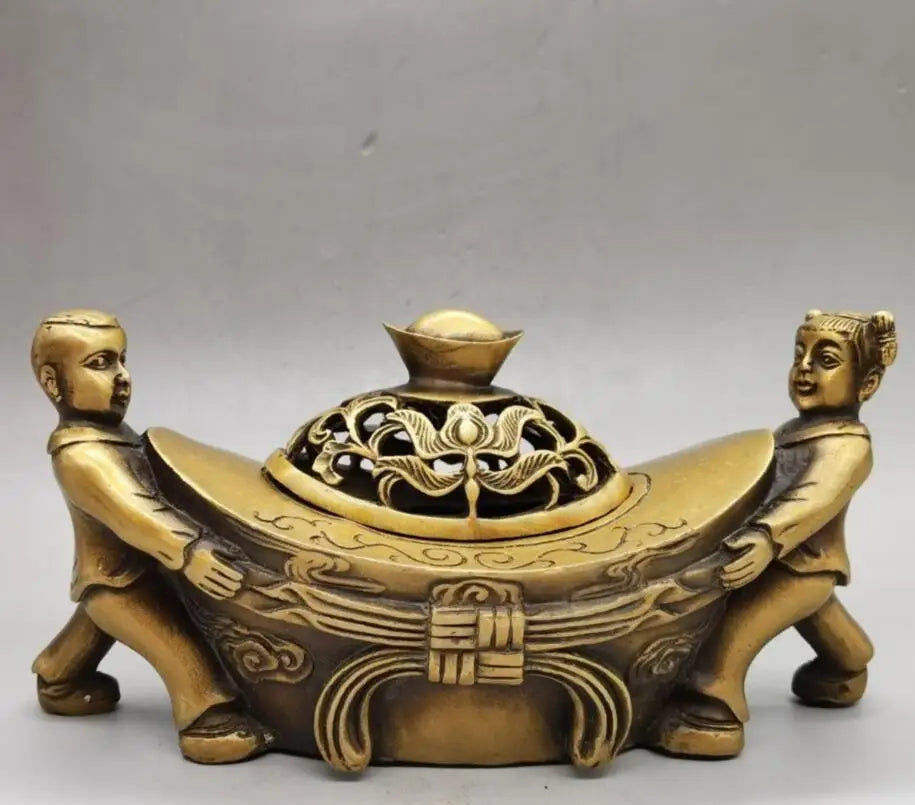 China brass yuan treasure Incense burner crafts statue