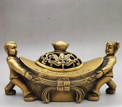 China brass yuan treasure Incense burner crafts statue