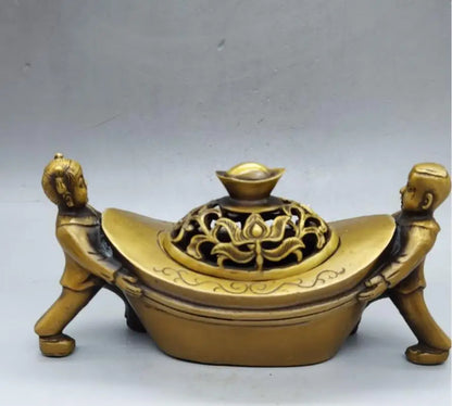 China brass yuan treasure Incense burner crafts statue