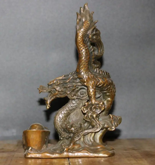China brass yuan treasure dragon crafts statue