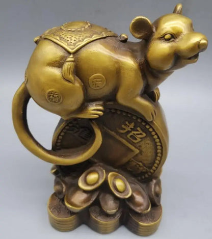 China brass zodiac rat wealth crafts statue