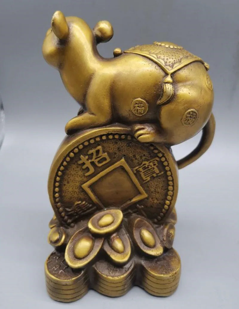 China brass zodiac rat wealth crafts statue