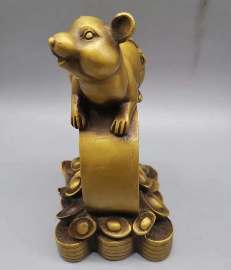 China brass zodiac rat wealth crafts statue
