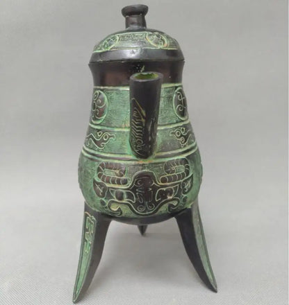China bronze Animal face wine pot crafts statue