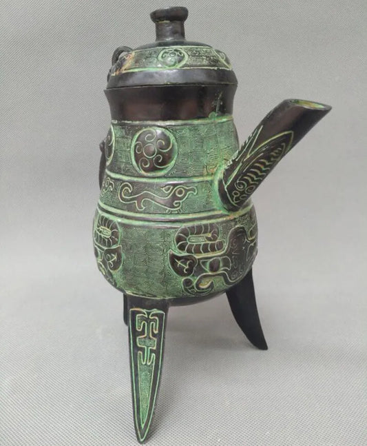 China bronze Animal face wine pot crafts statue