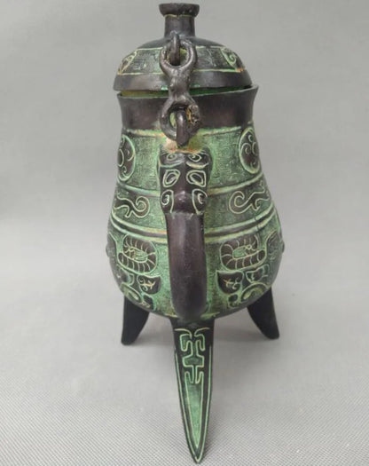 China bronze Animal face wine pot crafts statue
