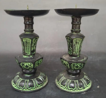China bronze  Candle Holders crafts statue A pair