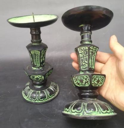 China bronze  Candle Holders crafts statue A pair