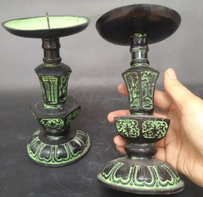 China bronze  Candle Holders crafts statue A pair