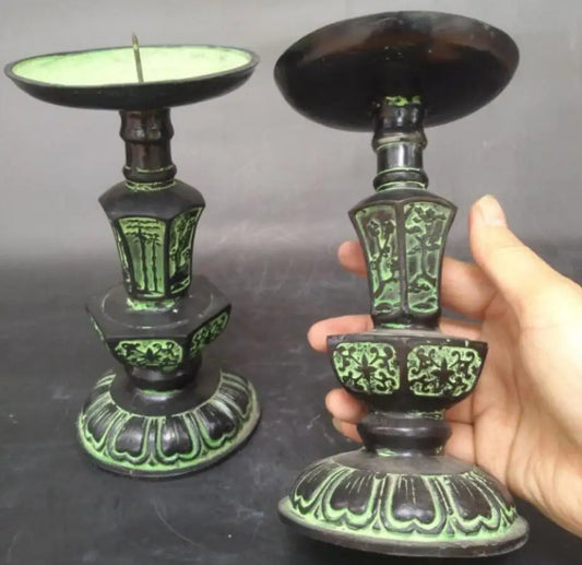 China bronze  Candle Holders crafts statue A pair