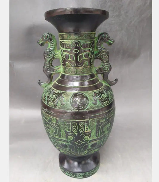 China bronze Double beast vase crafts statue