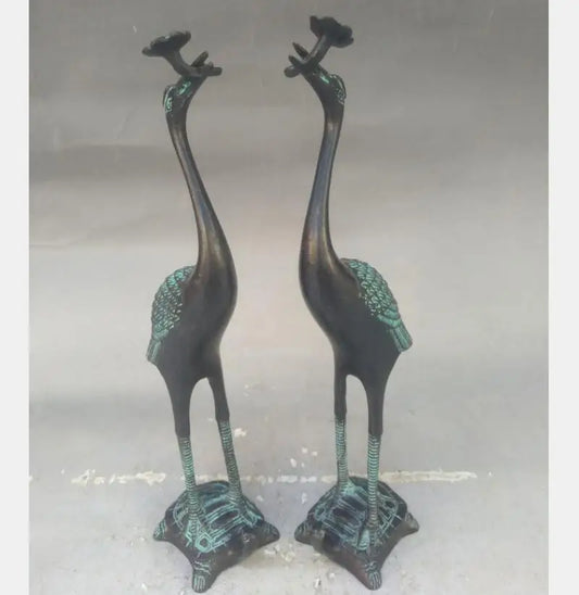 China bronze Ganoderma crane crafts statue A pair