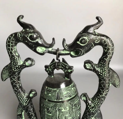 China bronze archaize double dragon bell crafts statue