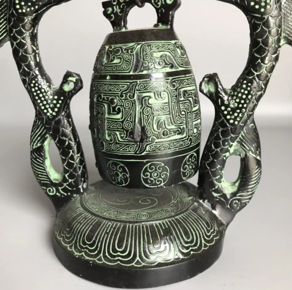 China bronze archaize double dragon bell crafts statue