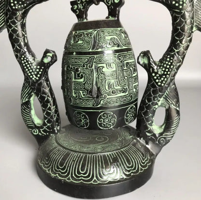 China bronze archaize double dragon bell crafts statue