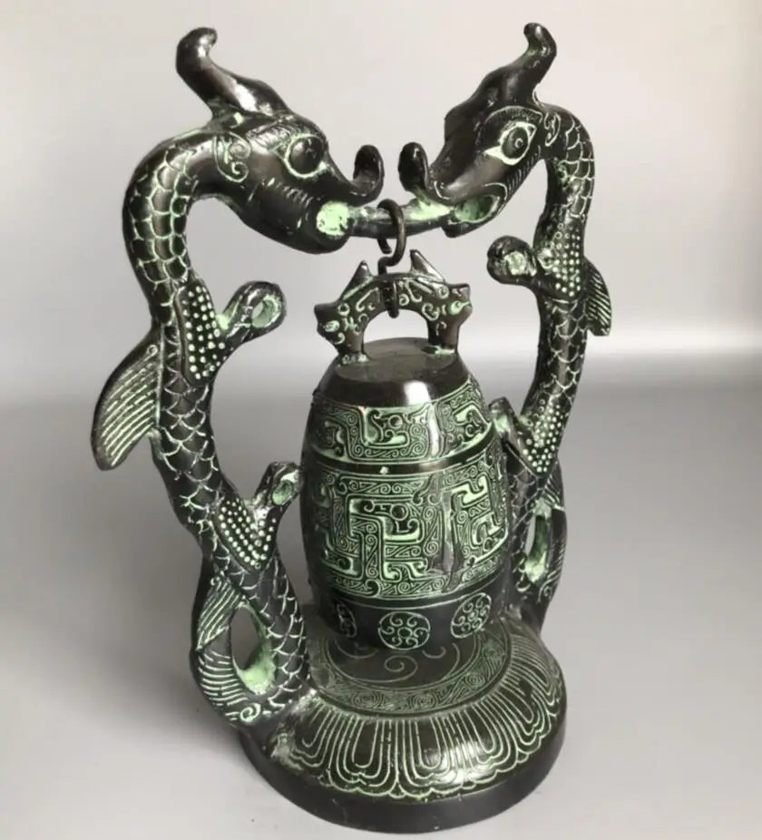 China bronze archaize double dragon bell crafts statue