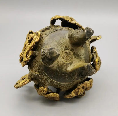 China bronze archaize nine dragon Incense burner crafts statue