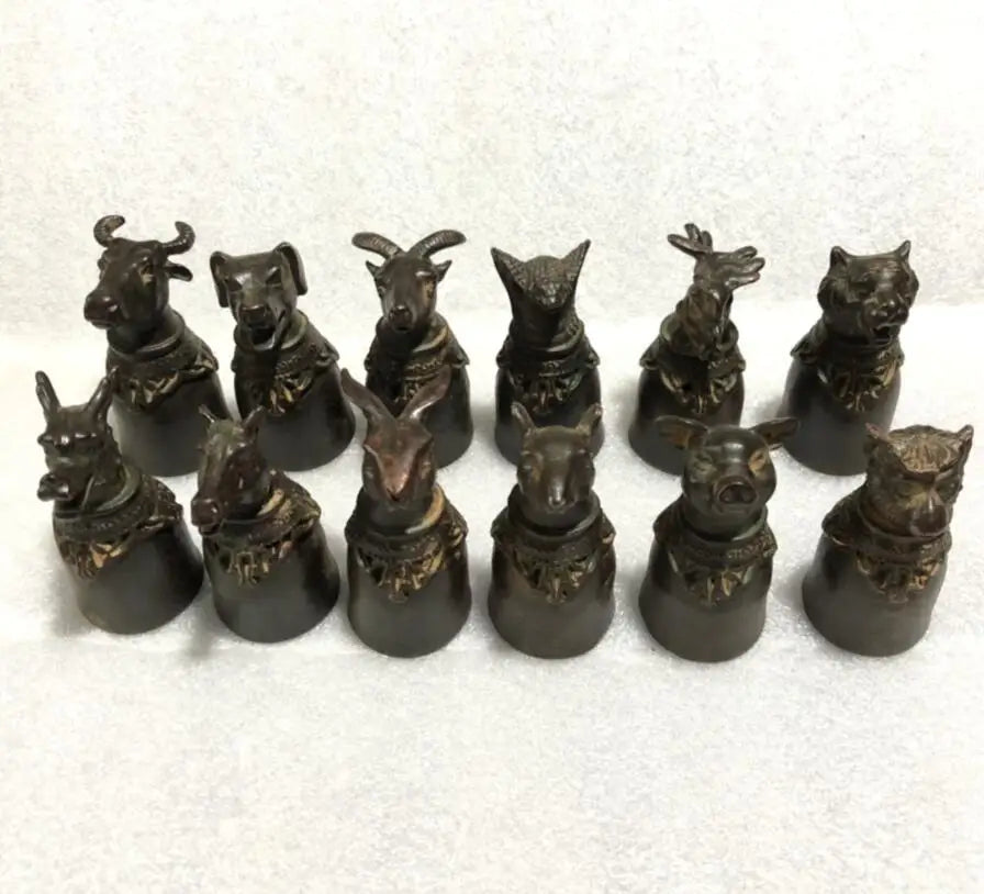 China bronze archaize twelve zodiac cup crafts statue A set