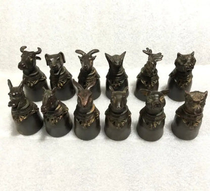 China bronze archaize twelve zodiac cup crafts statue A set