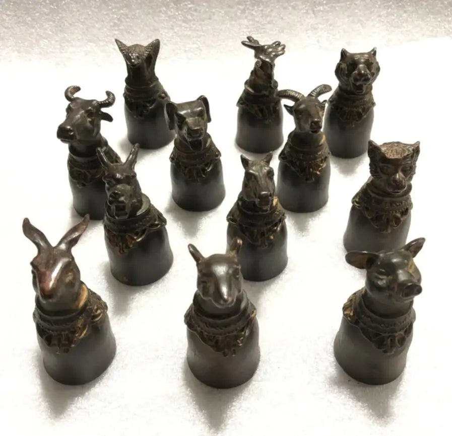 China bronze archaize twelve zodiac cup crafts statue A set