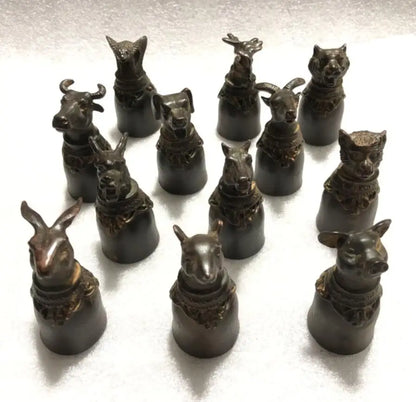 China bronze archaize twelve zodiac cup crafts statue A set