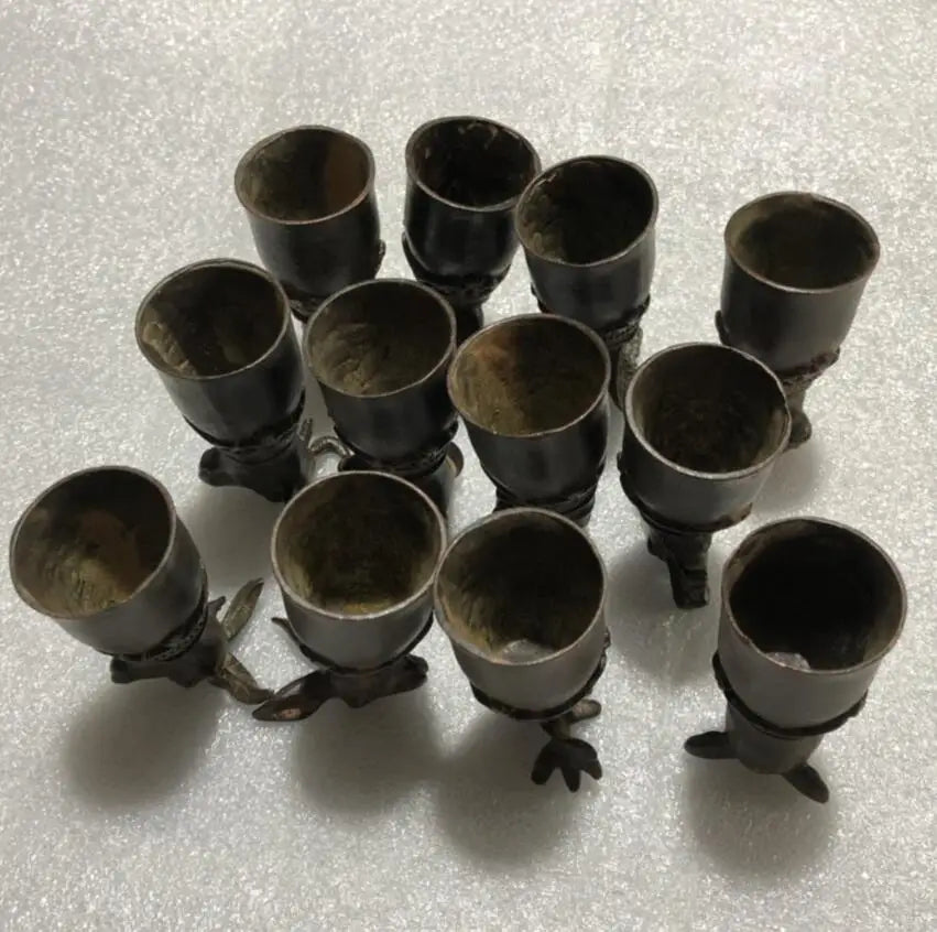 China bronze archaize twelve zodiac cup crafts statue A set