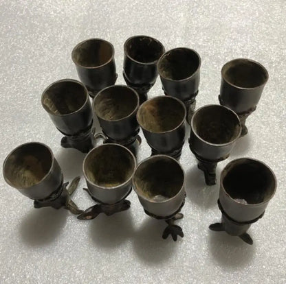 China bronze archaize twelve zodiac cup crafts statue A set