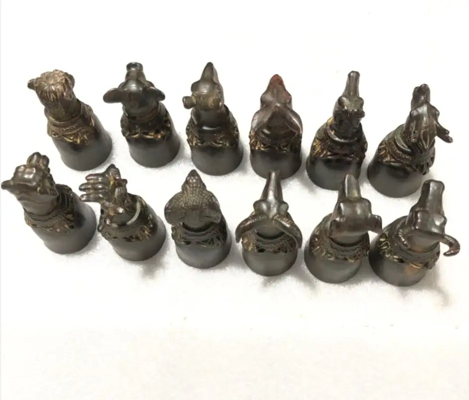 China bronze archaize twelve zodiac cup crafts statue A set