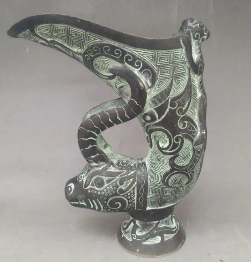 China bronze cow head wine cup crafts statue