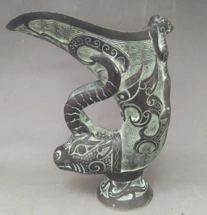 China bronze cow head wine cup crafts statue