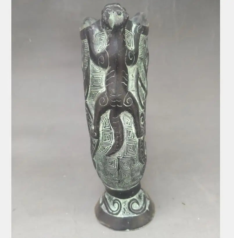China bronze cow head wine cup crafts statue
