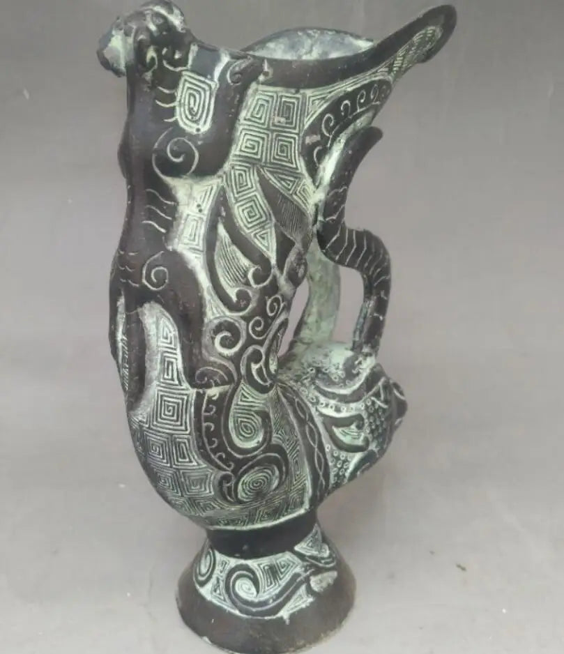 China bronze cow head wine cup crafts statue