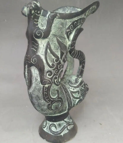 China bronze cow head wine cup crafts statue