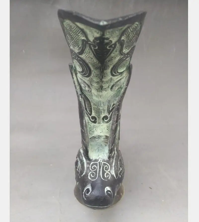 China bronze cow head wine cup crafts statue