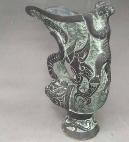 China bronze cow head wine cup crafts statue