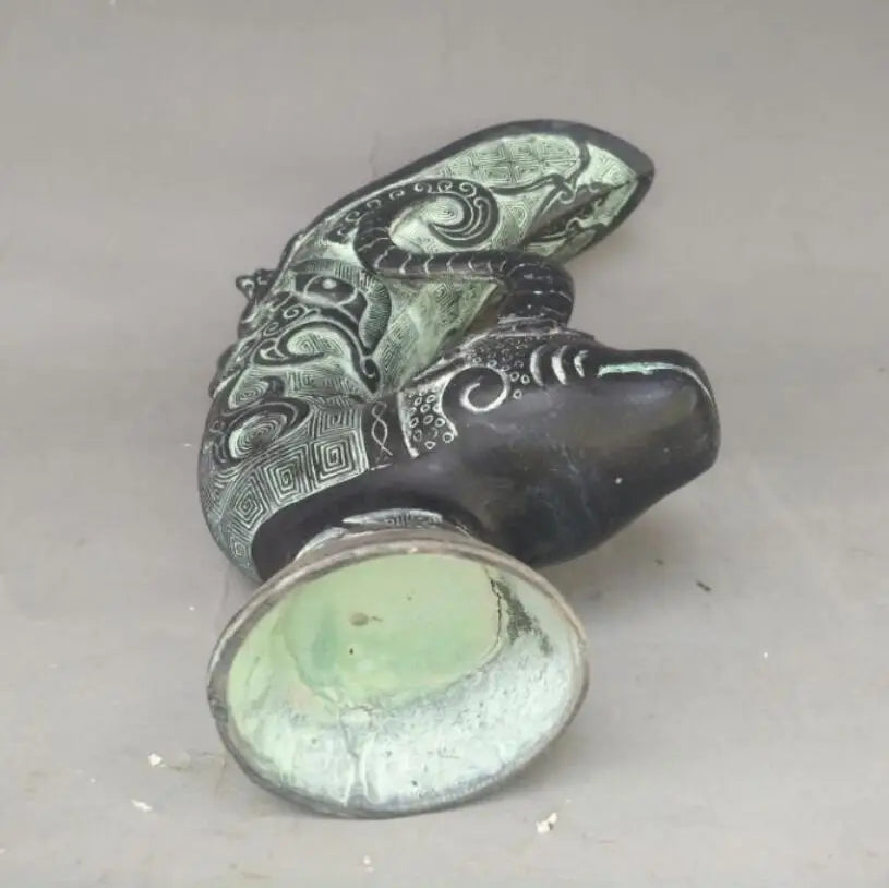 China bronze cow head wine cup crafts statue