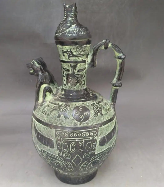 China bronze dog head flagon crafts statue