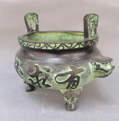 China bronze double Animal head Incense burner crafts statue
