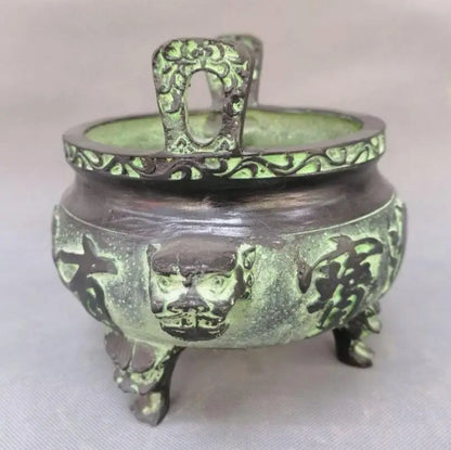 China bronze double Animal head Incense burner crafts statue