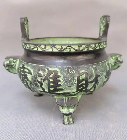 China bronze double Animal head Incense burner crafts statue