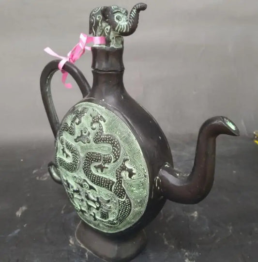China bronze double dragon teapot crafts statue