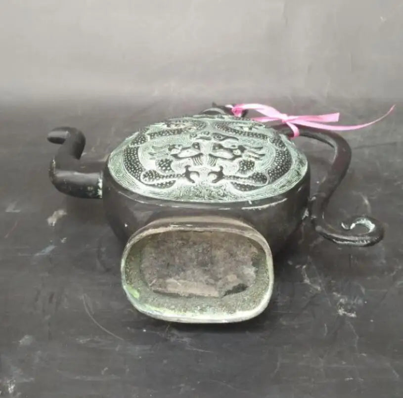 China bronze double dragon teapot crafts statue