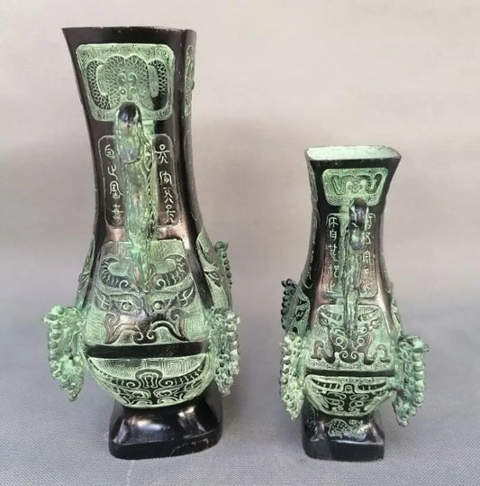 China bronze double dragon vase crafts statue