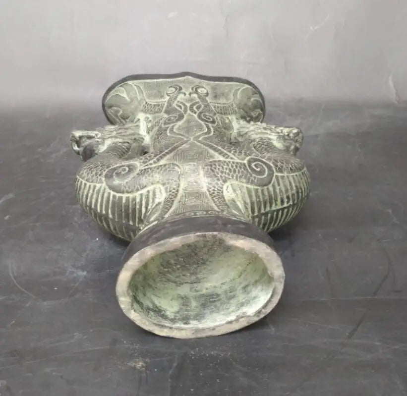 China bronze double dragon wine cup crafts statue