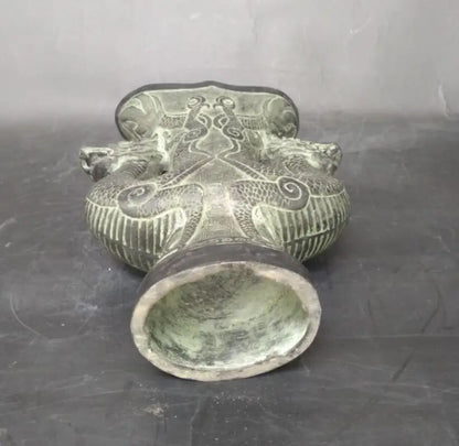 China bronze double dragon wine cup crafts statue